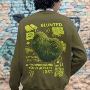 Randomodium unisex sweatshirt, back view, olive